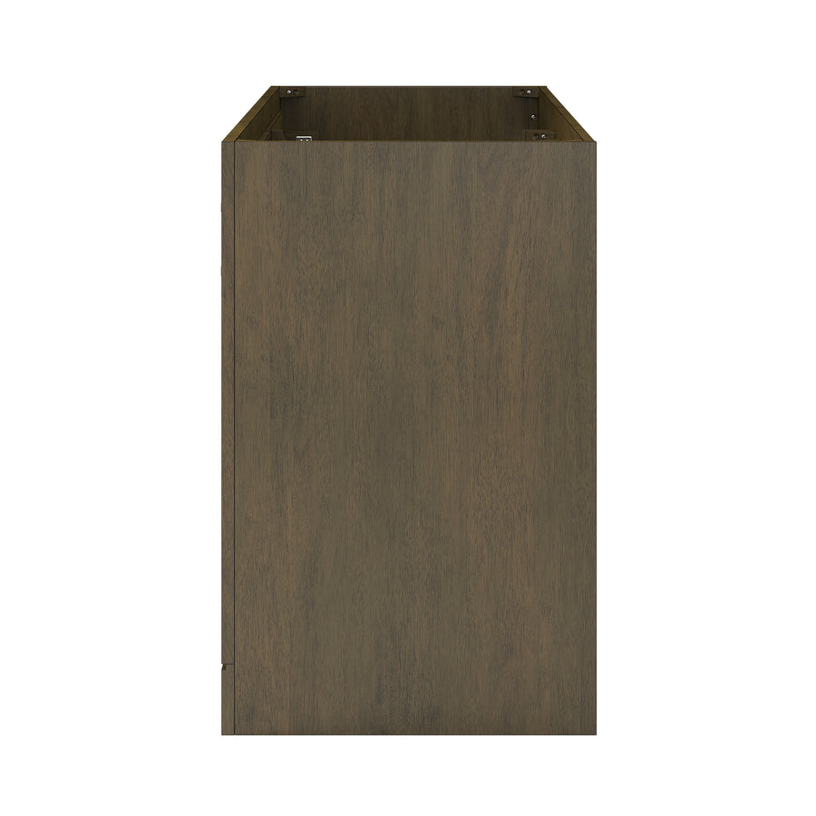 Side view of a tall, rectangular wooden cabinet with a dark brown finish. The cabinet appears empty and has clean, flat surfaces with no visible handles or decorative features.