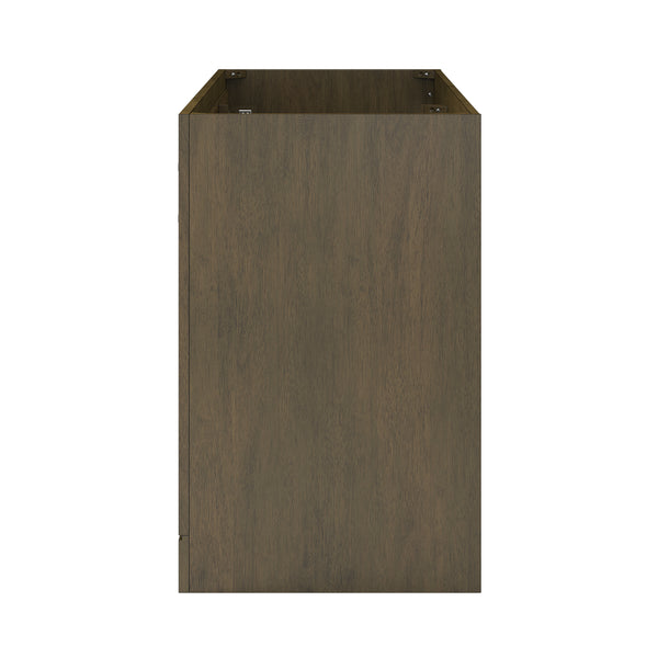 Side view of a tall, rectangular wooden cabinet with a dark brown finish. The cabinet appears empty and has clean, flat surfaces with no visible handles or decorative features.