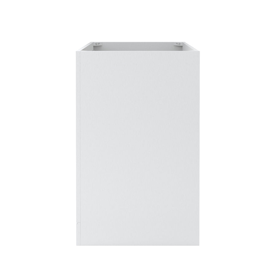 Front view of a plain, white, rectangular cabinet box with no doors or drawers, shown against a white background.