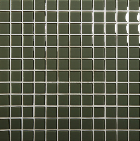 A grid of Tomei Mosaic Tile in Natural color, separated by white grout lines, covers the surface and reflects light in the upper right corner for a contemporary look.
