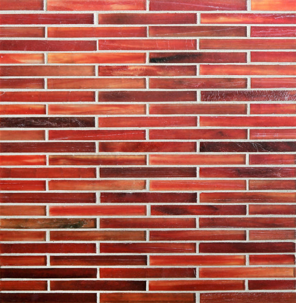 Tozen .84 sf/sh Brick Mosaic Tile in Silk features horizontal rectangular tiles in a staggered pattern, with brick-inspired detailing, varied shades, and visible grout lines for a refined and uniform appearance.