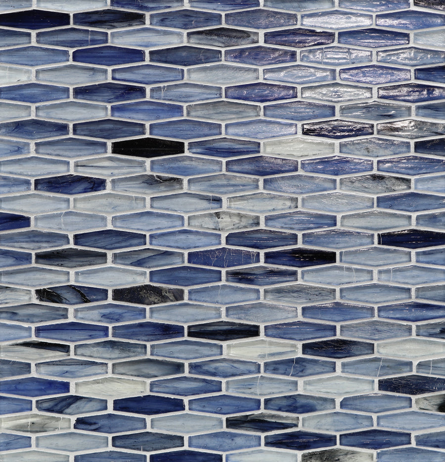 A close-up of a wall featuring Tozen Martini Mosaic Tile in Martini Natural, arranged in a repeating pattern for a modern geometric look with textured luxury.