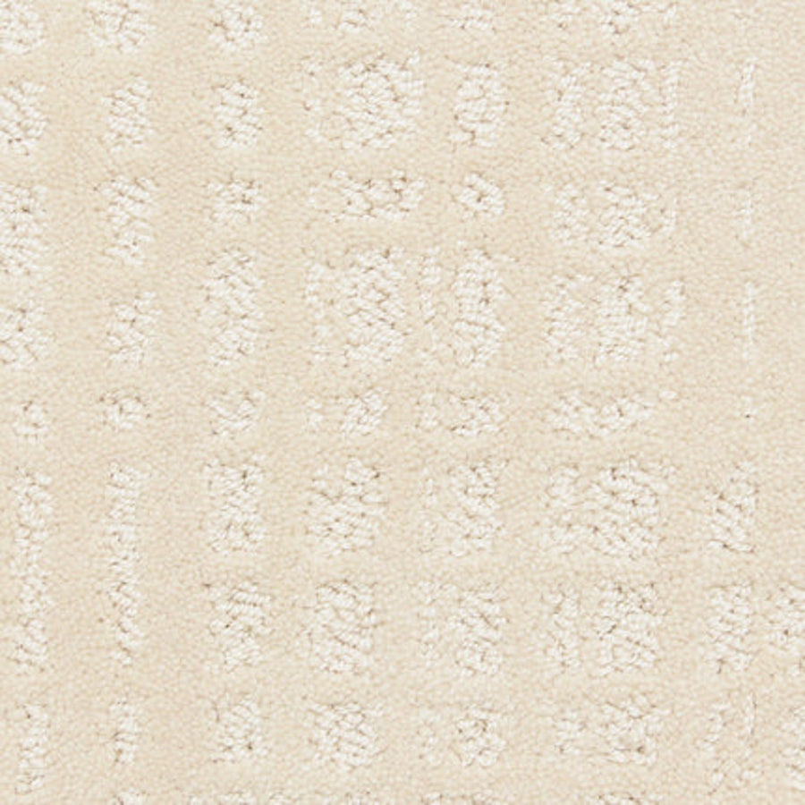 Close-up of the Willow Lake On Trend Carpet in Lace, showcasing a subtle, slightly raised geometric pattern. Its soft, plush texture offers a luxurious feel, making it ideal for high-traffic areas.