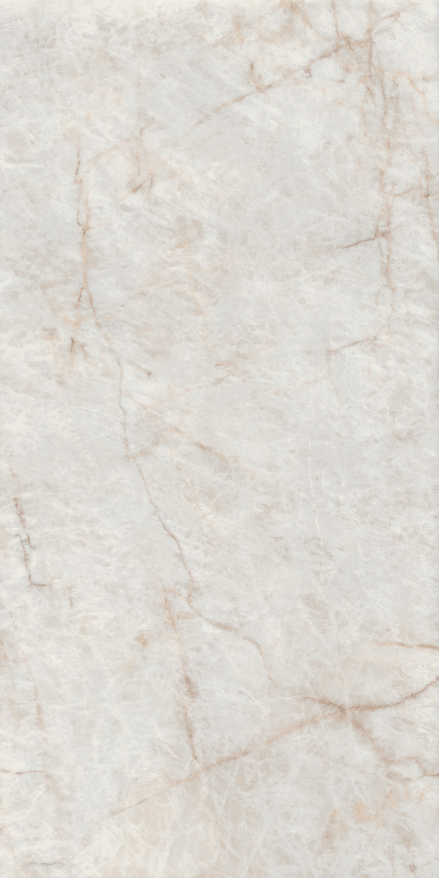 The Porcelain Slab features a light beige marble look with subtle brown and gray veining, offering a seamless, smooth, polished surface for a natural style without grout lines.