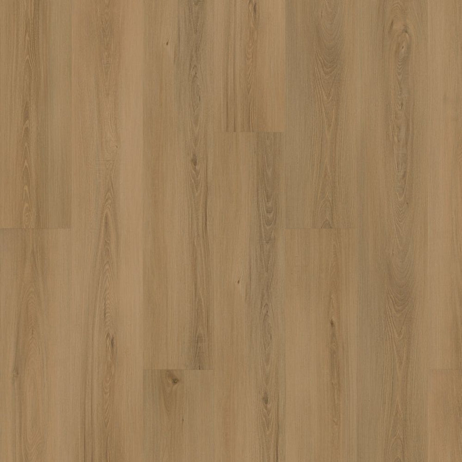 The Eastbrook Shoals 9" Vinyl Plank features light brown, wood-look flooring with visible grain, subtle knots, and a smooth matte finish. Waterproof planks fit closely in a simple linear pattern for stylish and durable floors.