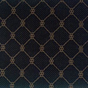 The Lake Boden Berber Carpet in black features a detailed gold diamond lattice pattern with floral motifs, creating an elegant, textured surface that’s ideal for modern home flooring.