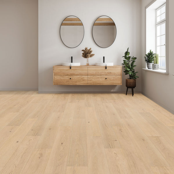 A modern bathroom with Woodlette Estates 7 1/2
