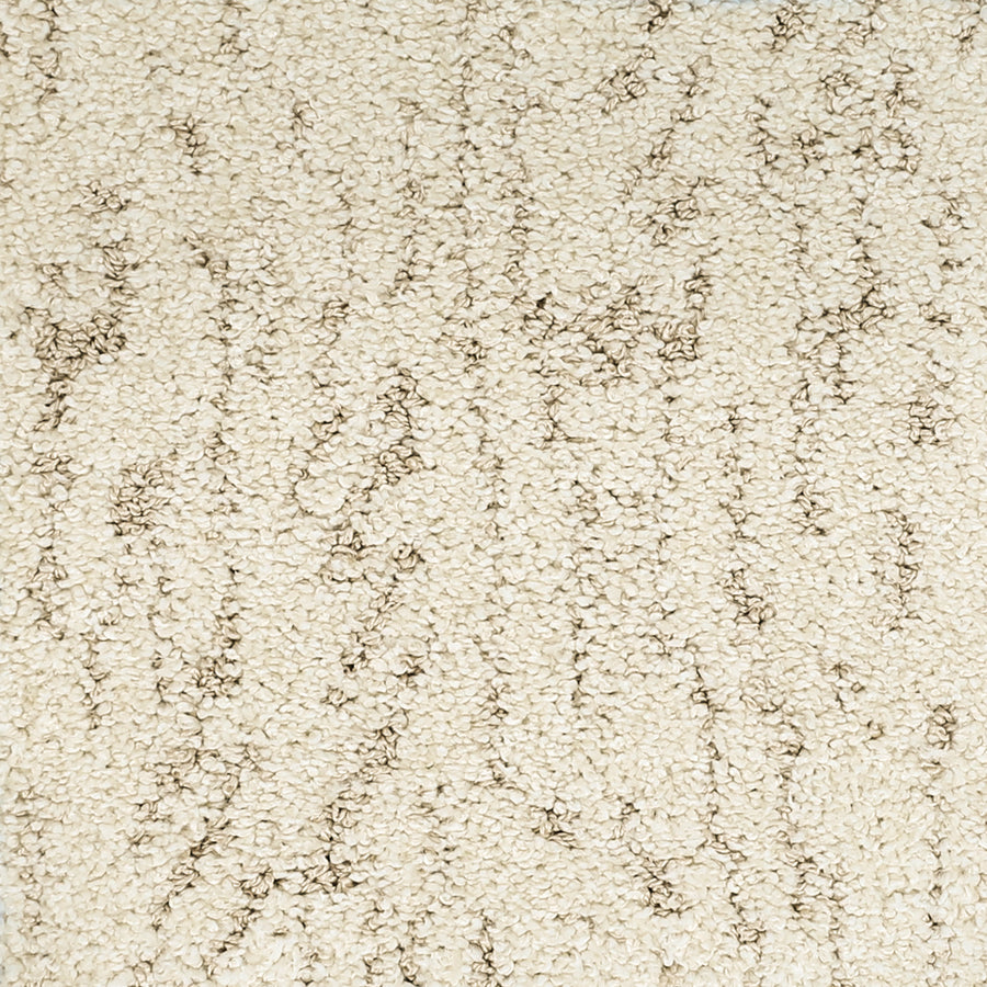 Close-up of Meow Mosaic Pet Friendly Carpet, showcasing its textured looped pile in beige with a subtle vertical mosaic pattern of thin, irregular brown lines.