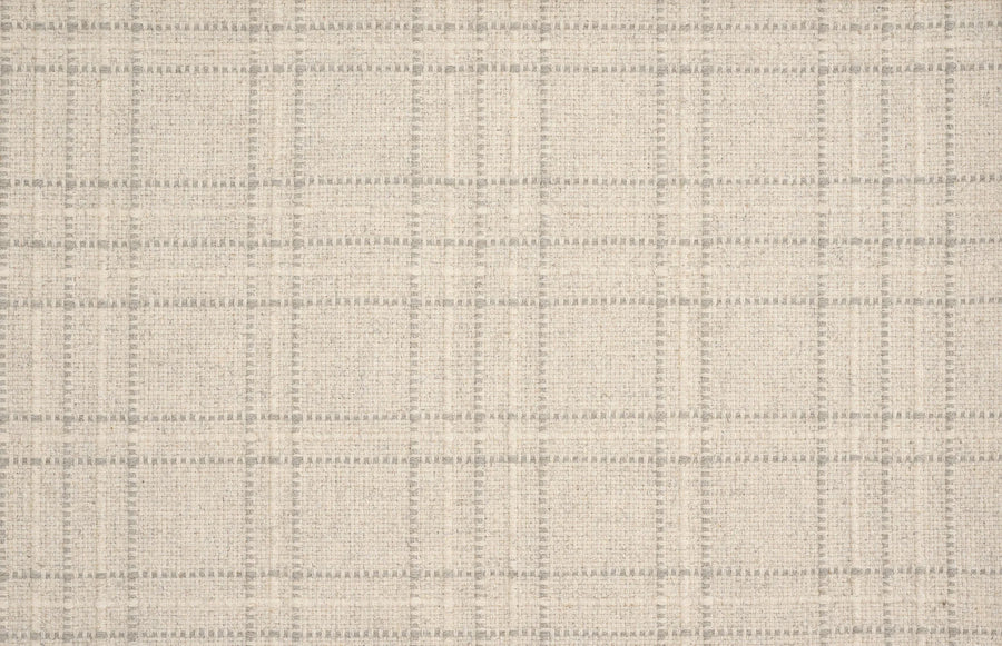 Pristine Plaid Berber Carpet in Linen features a subtle plaid pattern with intersecting thin gray lines forming evenly spaced squares. The soft, woven texture offers sophistication and durability, complementing any furniture style.