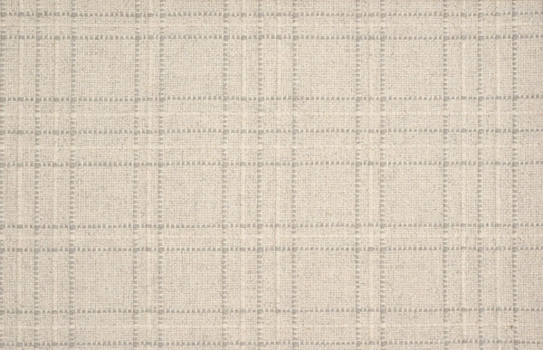Pristine Plaid Berber Carpet in Linen features a subtle plaid pattern with intersecting thin gray lines forming evenly spaced squares. The soft, woven texture offers sophistication and durability, complementing any furniture style.