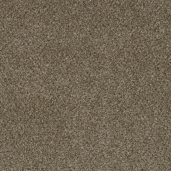 Close-up of Luxor Family Friendly Carpet in Island Spice—a medium brown, textured carpet with uniform, soft fibers for a cozy, family-friendly look. Perfectly woven for comfort and style in any home space.