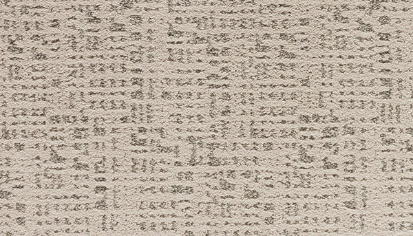 A close-up of Luxuriant Path Pet Friendly Carpet in Gleam, a beige, stain-resistant option featuring an abstract pattern with gray lines and shapes on its textured surface.