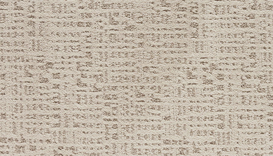 Luxuriant Path Pet Friendly Carpet in Linen Lace features a beige textured look with a subtle irregular rectangular pattern, combining raised and flat areas for modern style. Durable and stain resistant, it's ideal for peace of mind.