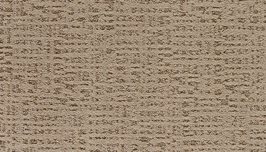 Close-up of Luxuriant Path Pet Friendly Carpet in Halo, featuring a beige, stain-resistant surface with a subtle irregular geometric pattern. Raised and flat fibers add soft texture and durable, pet-friendly appeal.