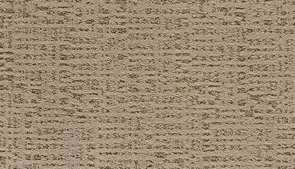 Close-up of Luxuriant Path Pet Friendly Carpet in Halo, featuring a beige, stain-resistant surface with a subtle irregular geometric pattern. Raised and flat fibers add soft texture and durable, pet-friendly appeal.