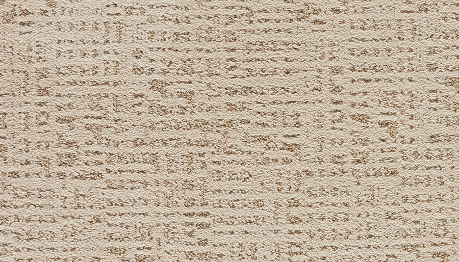 Close-up of Luxuriant Path Pet Friendly Carpet in Tradition color, showing its beige stain-resistant surface with a textured, abstract linear pattern that adds depth and subtle color variation.