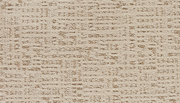 Close-up of Luxuriant Path Pet Friendly Carpet in Tradition color, showing its beige stain-resistant surface with a textured, abstract linear pattern that adds depth and subtle color variation.
