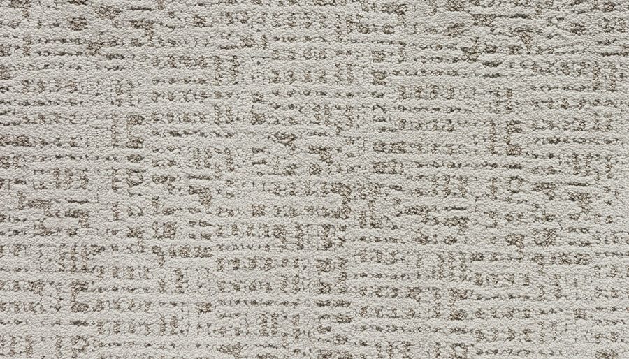 Close-up of Luxuriant Path Pet Friendly Carpet in Arctic—a light beige, stain-resistant carpet with a geometric grid pattern. Irregular rectangles and varied beige shades create a stylish, durable, and pet-friendly choice.