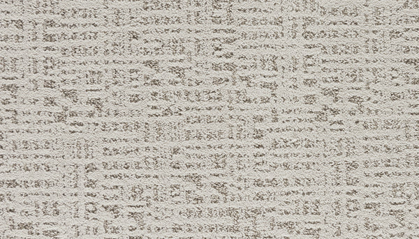Close-up of Luxuriant Path Pet Friendly Carpet in Haze, featuring a beige, stain-resistant texture with a subtle abstract geometric pattern in a slightly darker tone for a modern look.