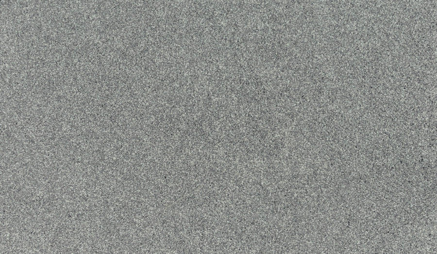 Close-up view of Luxuriant Touch II Pet Friendly Carpet in Lincoln—gray with a coarse, grainy texture, featuring small specks and irregular patterns for a stain-resistant look.