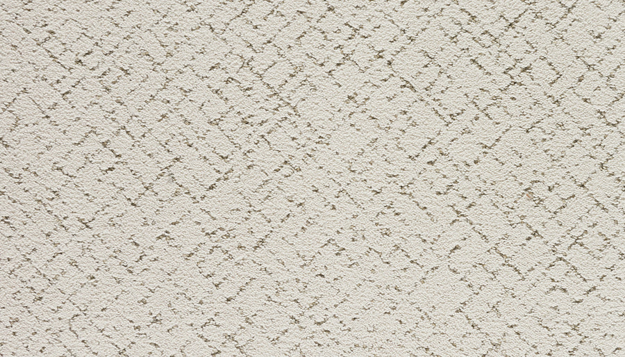 A close-up of the Luxuriant Weave Pet Friendly Carpet in White Linen, featuring a subtle geometric pattern with intersecting diagonal lines and small diamonds in a slightly darker tone, combining stylish design and luxurious texture.