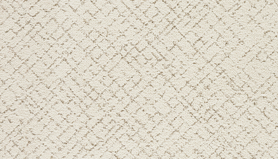 Close-up of the Luxuriant Weave Pet Friendly Carpet in Pearl Essence, featuring a subtle, irregular geometric pattern in soft beige tones for a textured, modern look.