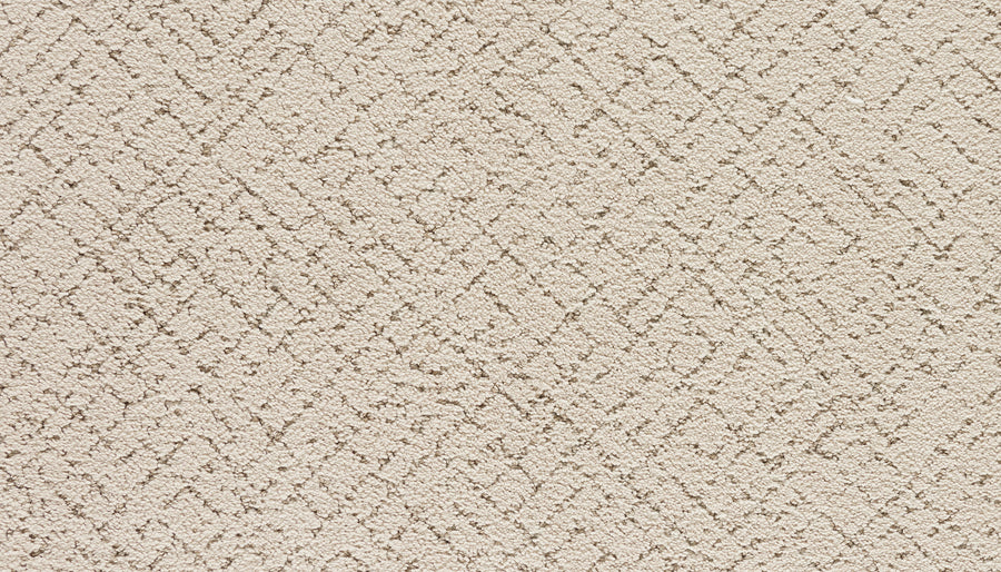 Close-up of Luxuriant Weave Pet Friendly Carpet in Linen Lace, featuring a durable, soft surface with a subtle geometric diamond and line pattern for a luxurious look in a uniform light beige shade.