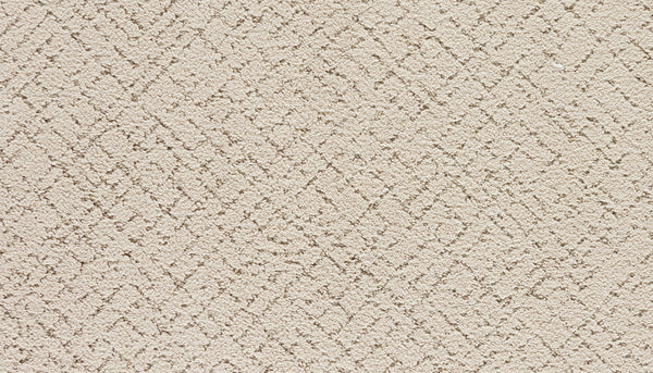 Close-up of Luxuriant Weave Pet Friendly Carpet in Linen Lace, featuring a durable, soft surface with a subtle geometric diamond and line pattern for a luxurious look in a uniform light beige shade.