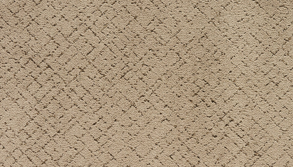 Close-up of Luxuriant Weave Pet Friendly Carpet in Halo—a soft, plush beige carpet featuring a subtle raised crisscross geometric pattern for durable comfort and a warm, inviting look.