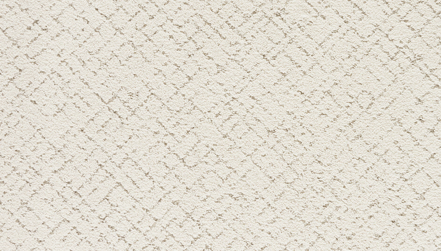 Close-up of the Luxuriant Weave Pet Friendly Carpet in Ice Fox, showing a soft, durable cream-toned surface with a subtle, irregular geometric pattern created by slightly raised lines. Neutral look suits any space and is perfect for homes with pets.