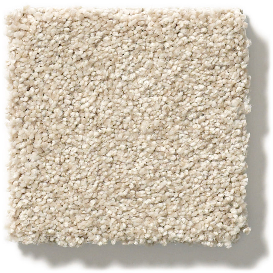 The Tonal Comfort Blue Family Friendly Carpet is shown as a square swatch of light beige, textured, plush carpet with a slightly speckled look—durable and ideal for any home.