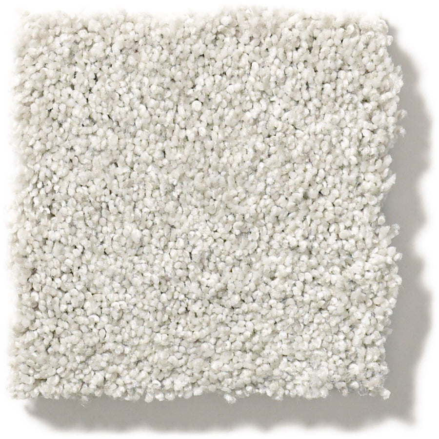 A square sample of Tonal Comfort Blue Family Friendly Carpet, featuring a light gray hue, textured durable surface, and dense, soft pile, photographed on a plain white background.