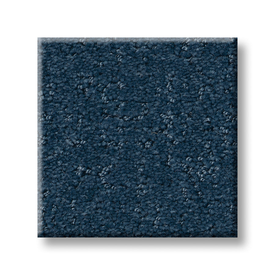 A square sample of Canvas Comfort Blue Family Friendly carpet, featuring a premium dark blue textured finish with a subtle, slightly uneven pattern, displayed on a white background.