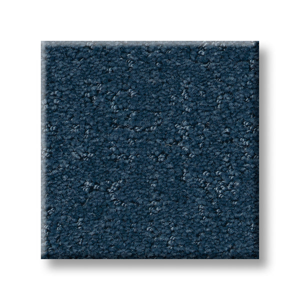 A square sample of Canvas Comfort Blue Family Friendly carpet, featuring a premium dark blue textured finish with a subtle, slightly uneven pattern, displayed on a white background.