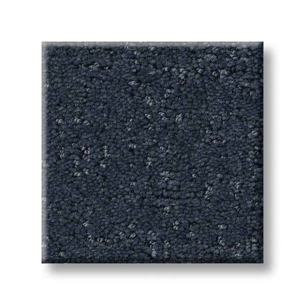 A square sample of Canvas Comfort Blue Family Friendly carpet with dark blue, plush looped pile is shown on a white background—ideal for those seeking a luxurious, stylish, and family-friendly flooring option.