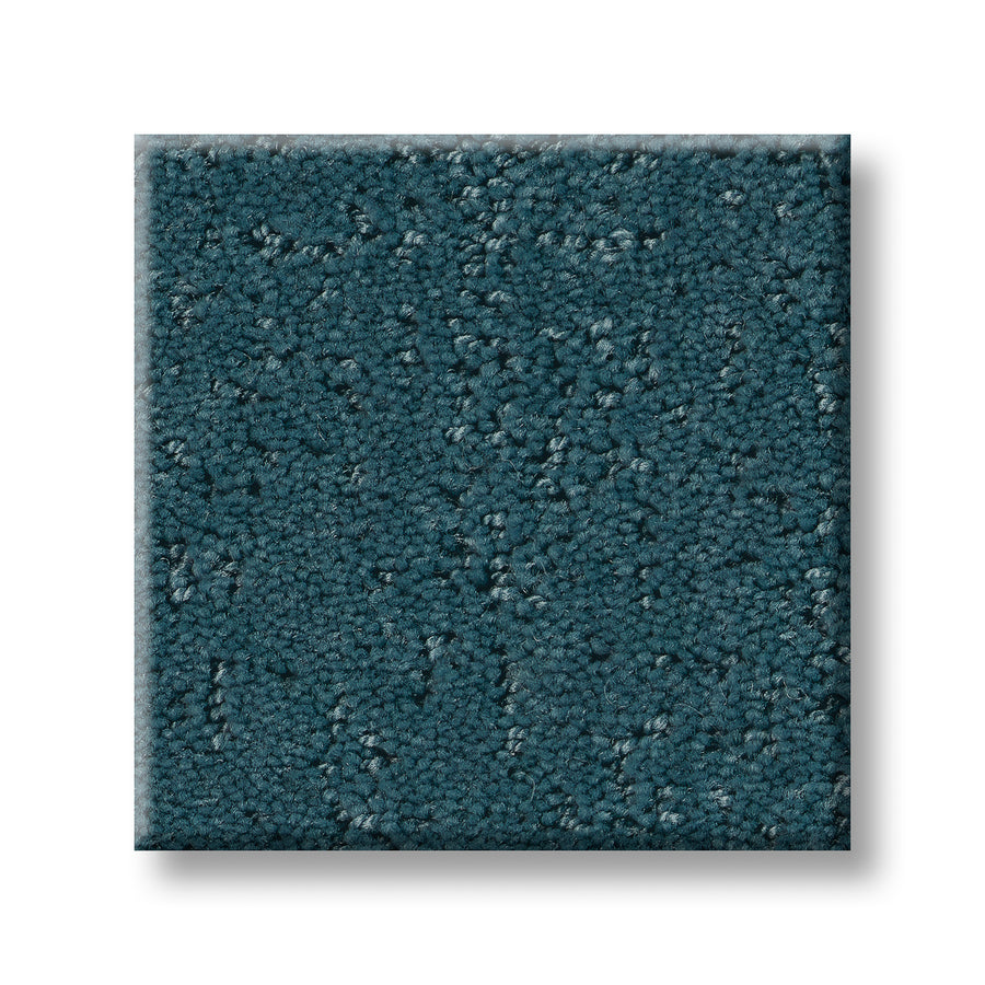 A square swatch of Canvas Comfort Blue Family Friendly carpet, featuring a dark teal looped pile texture, is displayed on a white background with a subtle shadow.