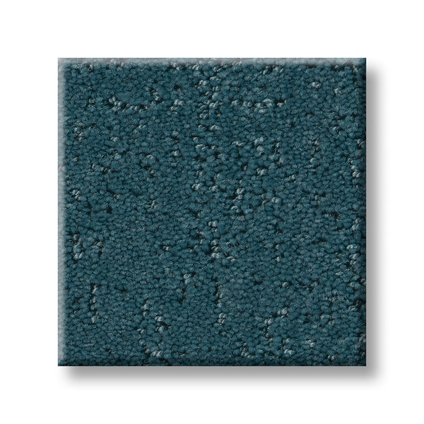 A square swatch of Canvas Comfort Blue Family Friendly carpet, featuring a dark teal looped pile texture, is displayed on a white background with a subtle shadow.