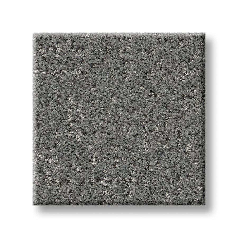 A square sample of Canvas Comfort Blue Family Friendly carpet, featuring a gray textured looped pile pattern, is shown on a white background.