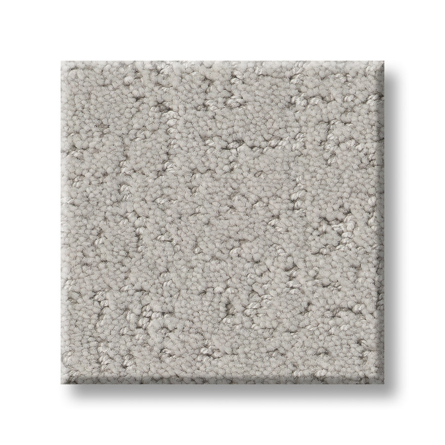 A square sample of Canvas Comfort Blue Family Friendly carpet, featuring a light gray loop pile texture, is displayed against a white background.
