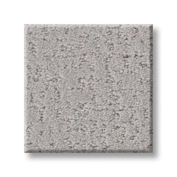 A square sample of Canvas Comfort Blue Family Friendly carpet, light gray with a soft, looped texture, is shown against a white background.