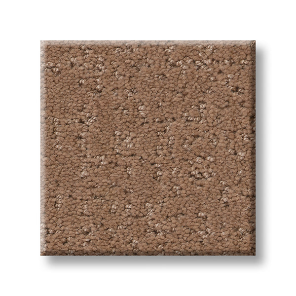 A square sample of Canvas Comfort Blue Family Friendly carpet with a textured brown looped pile, displayed against a white background.