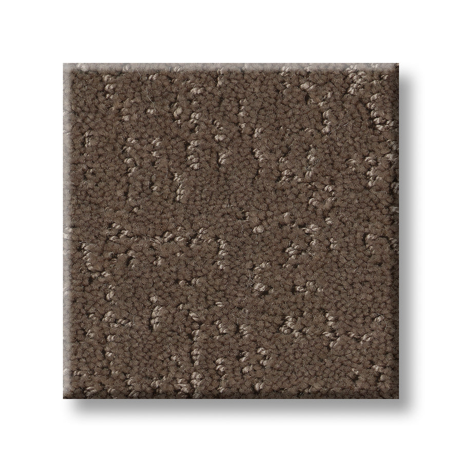A square sample of Canvas Comfort Blue Family Friendly carpet features a luxurious brown textured, looped pile pattern, displayed on a white background.