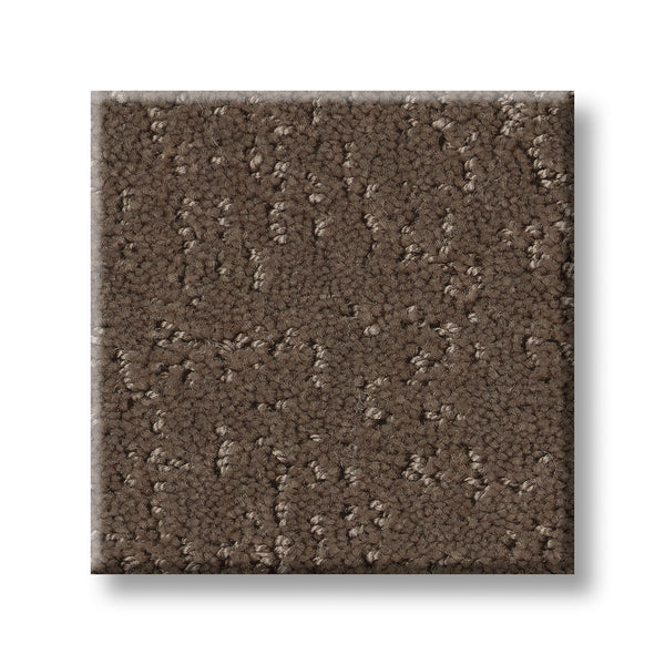 A square sample of Canvas Comfort Blue Family Friendly carpet features a luxurious brown textured, looped pile pattern, displayed on a white background.