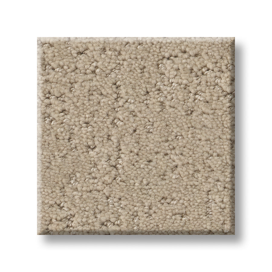 A square sample of Canvas Comfort Blue Family Friendly carpet in light beige shows its soft, looped pile and textured surface, displayed on a white background for a premium, luxurious look.