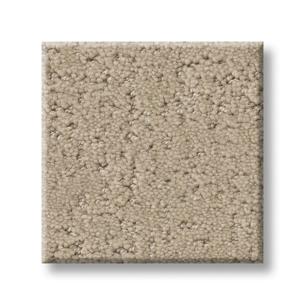 A square sample of Canvas Comfort Blue Family Friendly carpet in light beige shows its soft, looped pile and textured surface, displayed on a white background for a premium, luxurious look.