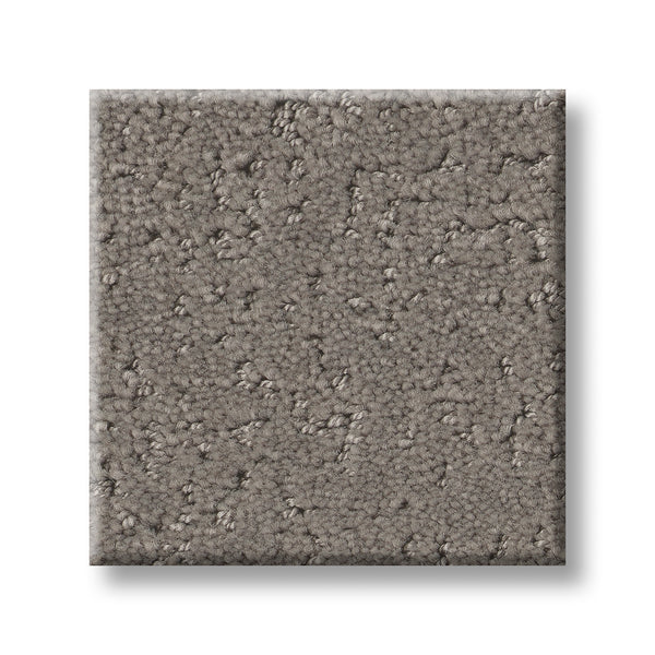 A square sample of Canvas Comfort Blue Family Friendly carpet, featuring a soft, looped pile and taupe-gray textured surface, is displayed on a white background.