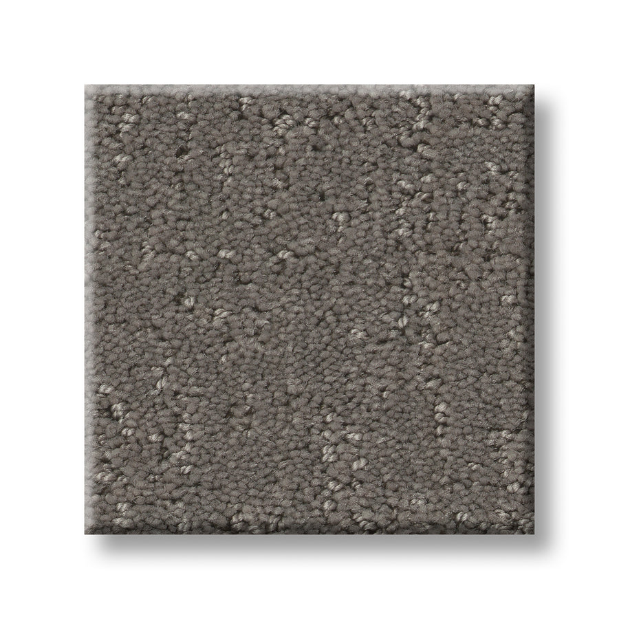 A square sample of Canvas Comfort Blue Family Friendly carpet, showcasing its gray, textured, premium, and plush surface against a white background.