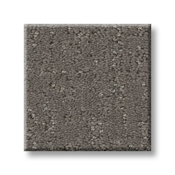 A square sample of Canvas Comfort Blue Family Friendly carpet, showcasing its gray, textured, premium, and plush surface against a white background.