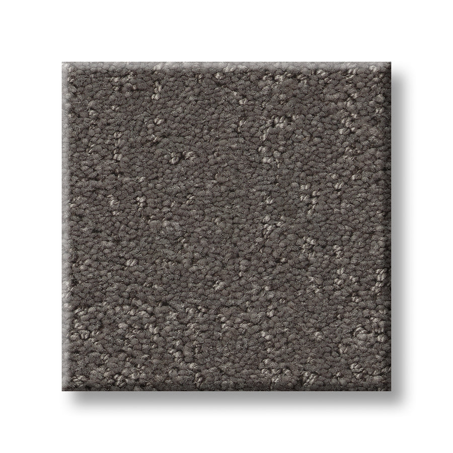 A square sample of Canvas Comfort Blue Family Friendly carpet with a gray loop-pile, textured surface is displayed against a white background.