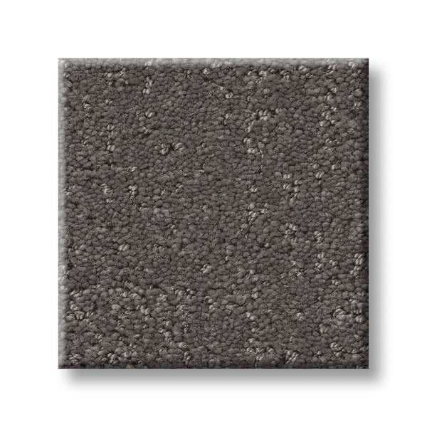 A square sample of Canvas Comfort Blue Family Friendly carpet with a gray loop-pile, textured surface is displayed against a white background.